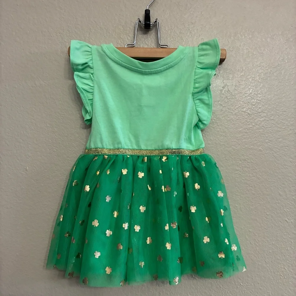 Cat & Jack Toddler St Patrick’s Happy Go Lucky Tulle Gold Accents Dress Size 18M